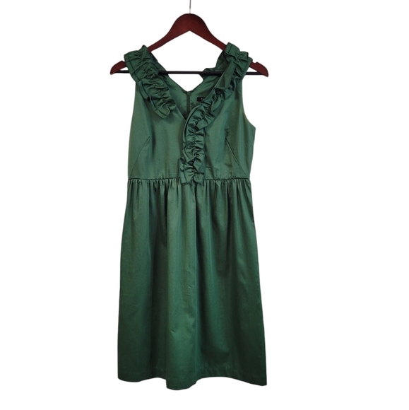 Tara Jarmon Women's Green Ruffle Fit & Flare Dress Size Small 36 Pockets - Picture 1 of 5